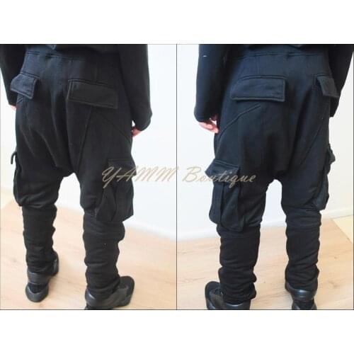 Mens Biker Moto Drop Crotch Droprise Cargo Jogger Pants Jersey / Loose Casual Harem Pants-Trouser