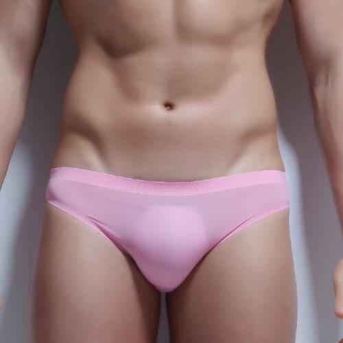 Men sexy ice silk Briefs men seamless transparent smooth brief Underwear HOT gay panties high quality 8 colors