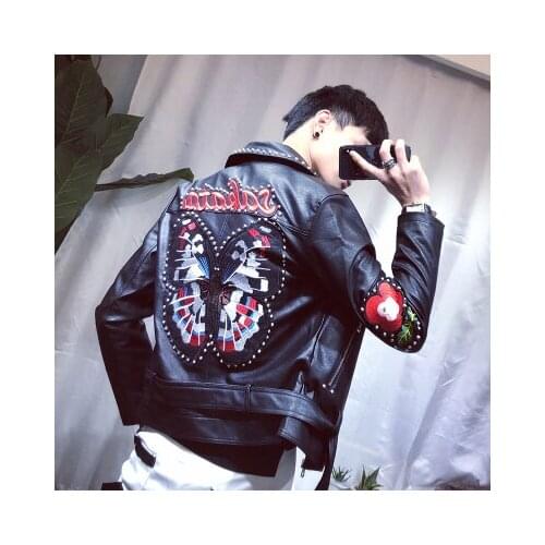 Real men Asia size black/golden butterfly embroidery event/stage performance short jacket/stage performance/studio/dance/club