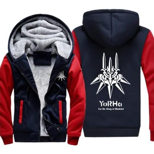 New NieR:Automata Hoodie Game yorha 2B Coat Jacket Winter Men Thick Zipper NieR Automata Sweatshirt