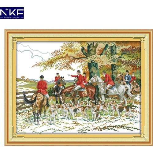NKF Hunting Cross Stitch Kits Printing for 14CT or 11 CT Count Fabric Count Fabric Cross-stitch Kit Embroidery Needlework