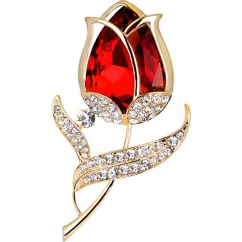 OneckOha Crystal Rose Flower Brooches Zinc Alloy Rhinestone Pin Womens Garment Accessories