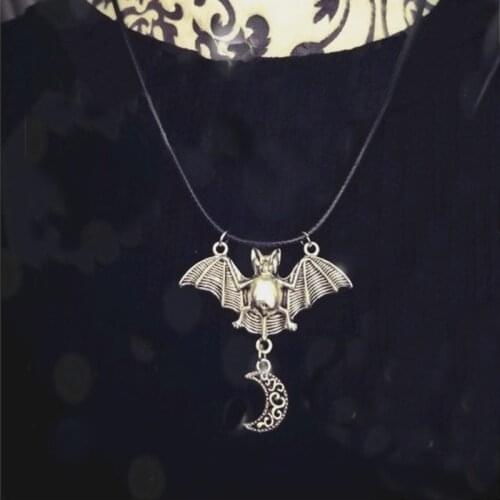 Bat and moon necklace gothic magic Handmade jewelry Fashion Pendant men women gift classics statement Halloween Dark new 2020