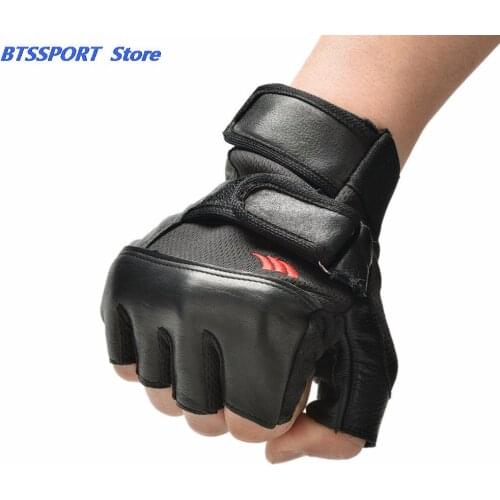 1Pair Men Black PU Leather Weight Lifting Gym Gloves Workout Wrist Wrap Sports Exercise Training Fitness Hot Sale