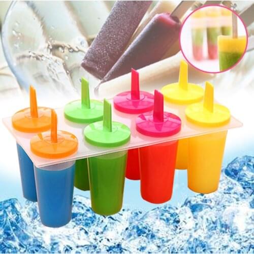 Durable Kitchen Accessories Reusable 8 Cell Maker Safe Material Icecream Mould Mold Popsicle Ice Cream Tray Lolly Supply