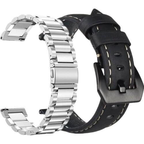 Genuine Leather Strap Watchband for Garmin Venu Sq/ Forerunner 245 645 M / Vivomove HR Smart Watch Bracelet Wristband