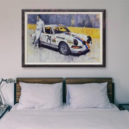 T076 Retro Racing Car Classic Painting White racing car 59 Custom Silk Poster Home Deco Wall Art Christmas Gift