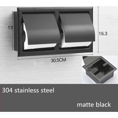 Double Wall Bathroom Roll Paper Box Black Recessed Toilet/Tissue Paper Holder All Metal Contruction 304 Stainless Steel