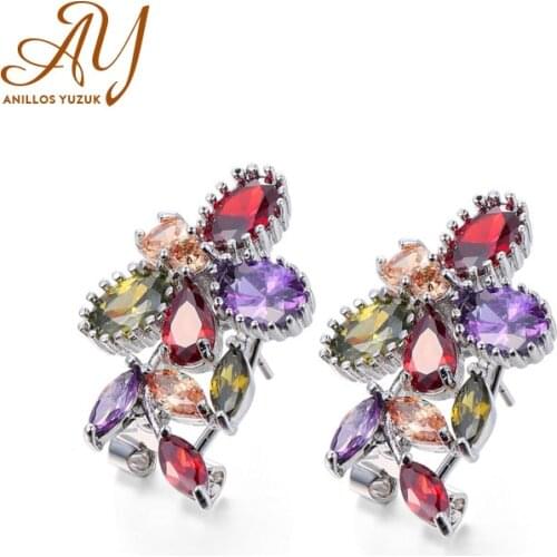 Anillos Yuzuk Women Romantic Flower 925 Silver Jewelry Stud Earrings With Created Gemstone Topaz Wedding Birthday Gifts