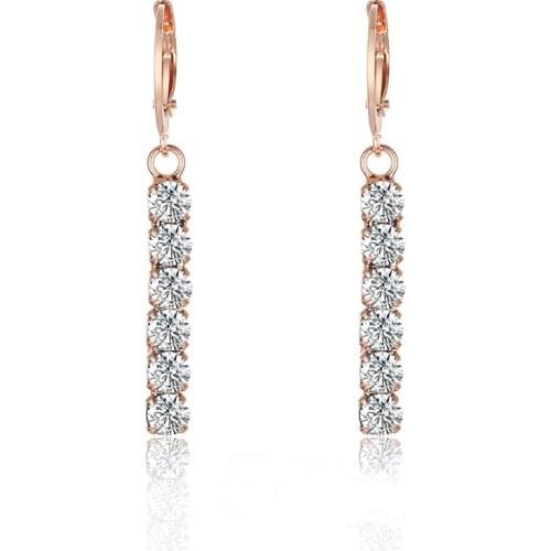 Many Style Women Long Earrings 585 Rose Gold Color White Stone Earrings