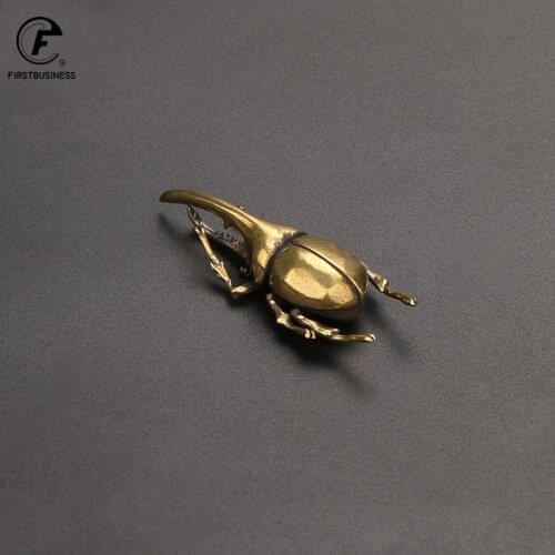 Solid Brass Simulation Insects Figurines Miniatures Bugs Tea Pet Ornaments Flowerpot Decorations Accesories Copper Beetle Statue