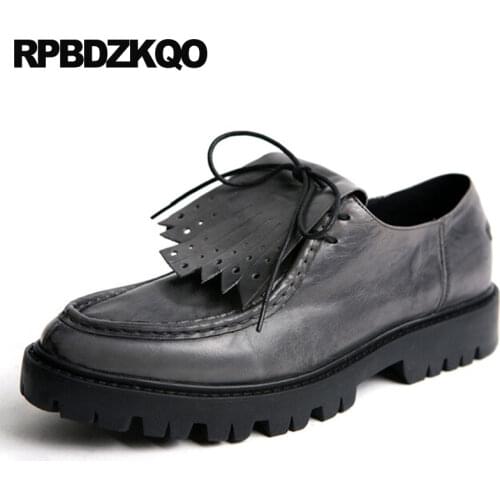 Spring Summer Tassel Nice European Fashion Oxfords Platform Creepers Cow Leather Runway Red Italy Chic Shoes Brand Famous Men