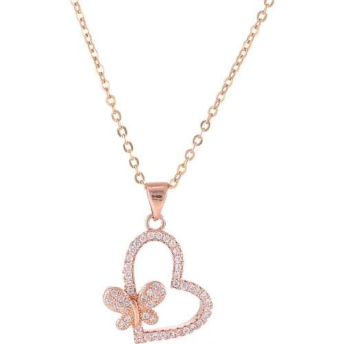 Fashion New Jewelry Shining Zircon Butterfly On Heart Charms Necklaces & Pendants For Women Handmade Chain Necklace Bijoux Femme