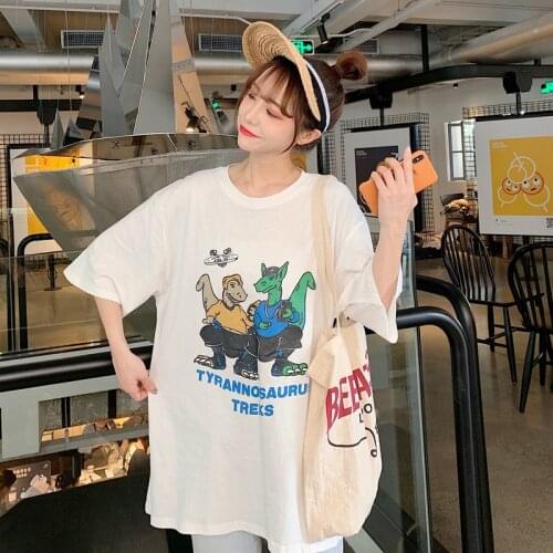 Casual Loose Ins Dinosaur T-shirt Female Korean Harajuku Womens T-shirts Tops Japanese Kawaii Ladies Ulzzang Clothes For Women