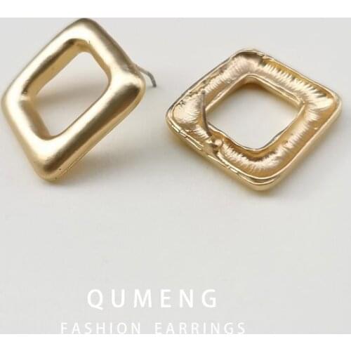 QUMENG 2020 New Fashion Round Korean Stud Earrings For Women Geometric Golden Earring Wedding gift 2020 Jewelry