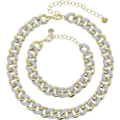 New Luxury 12mm Iced Out Cuban Link Chain For Women Two Tone Sparking Bling 5A Cubic Zirconia Bracelet Adjusted Jewelry