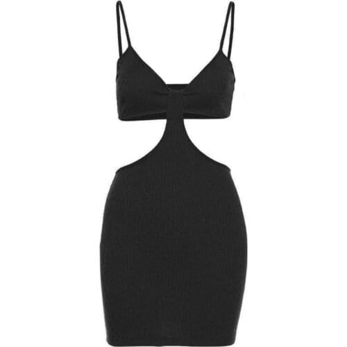 Women Summer 2021 Elegant Sexy Bodycon Dress Hollow Skin-friendly Polyester Spaghetti Strap Backless Skirt for Travel Vestidos