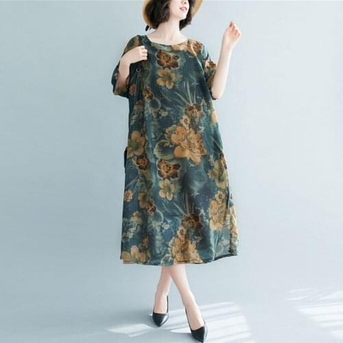 Oversized Women Casual Dress New 2021 Summer Vintage Style Floral Print Loose Comfortable Female Holiday Long Dresses S3600