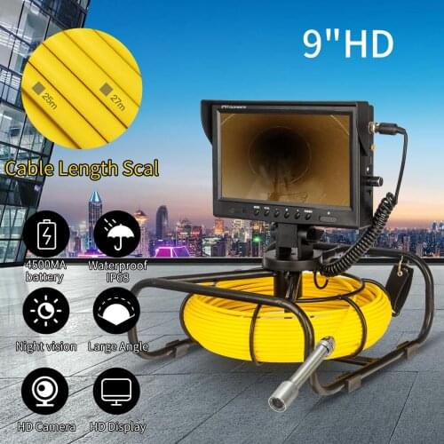 17mm Night Vision Pipeline Camera Industrial Waterproof Underwater Drain Sewer Pipe Video Camera with 9inch HD Display Monitor