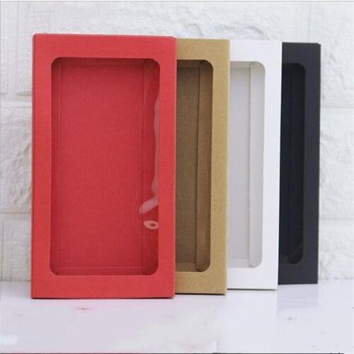 25pcs Kraft Cardboard Phone Case Packaging Box Red/White/Brown/Black Paper Drawer Box With Clear Window