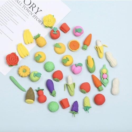 3 pcs Creative Fruit Vegetable Cute Eraser School Office Supply rubber Student Exam Pencil Erasable school Stationery