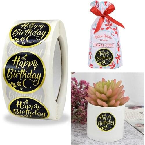 500PCS/roll 2.5CM Cute Gold Happy Birthday Stickers Party Gift DIY Birthday Decoration Sealing Label Planner Stickers