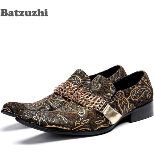 Batzuzhi Fashion Men Dress Shoes Leather Pointed Toe Designers Luxury Business, Party and Wedding Shoes Men Gold, Big Size US12