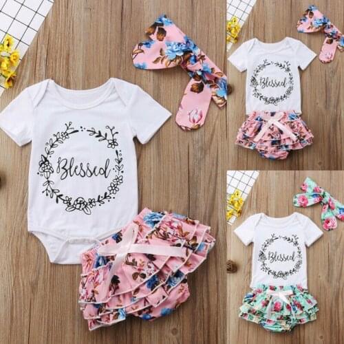 Free shipping New Cute Newborn Baby Girls Cotton Tops Romper Floral Shorts 3PCS Outfits Set