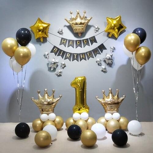 Big Gold Crown Balloon 32 inch digital Pearl latex Globos theme Birthday Party Decorations Happy Birthday Bunting Kids Gift Toy
