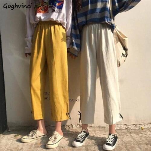 Ankle-length Pants Women Leisure Elastic Waist Students Teens Ankle-tied Harem Trousers Loose Oversize Ulzzang Breathable Chic