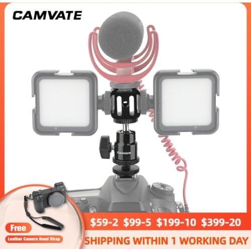 CAMVATE 360° Swivel 1/4"-20 Ball Head Mount With Shoe Mount + 3-Way Cold Shoe Mount Bundle For Monitor,Microphone,Flash Mounting