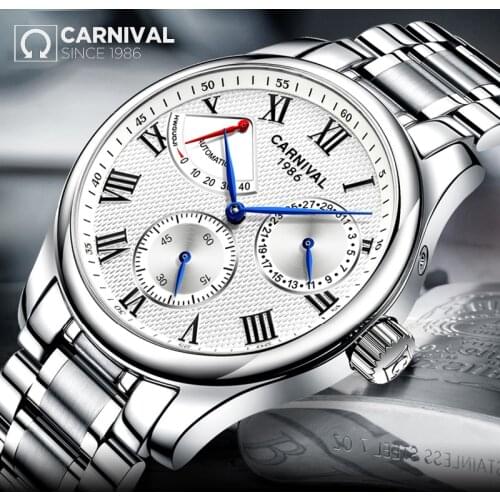 Carnival Watch Mens Watch Automatic Mechanical Watch Stainless Steel Trend Multifunctional Waterproof Mens Business Watch