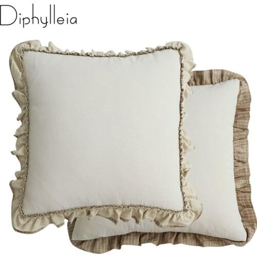 Diphylleia British Style Sweet Sand Washed Cotton Double Ruffed Cushion Cover Garden Sofa Pillow Case Beige Khaki Cream Color