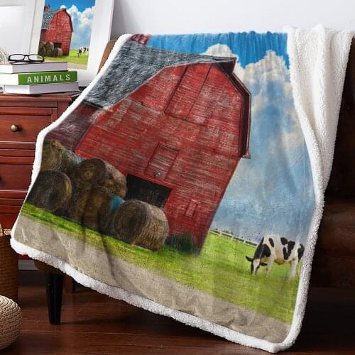 Farm Barn Cows Fleece Blanket Office Sofa Cashmere Blanket Bed Cover Bedspread Warm Blankets for Beds