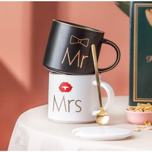 New Simple Nordic Style Red Lips Bowknot Ceramic Coffee Cup With Lid Lovers Mark mug Office Restaurant Tea Cup High Quality Gift