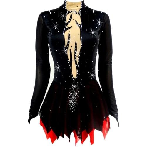 Compression Girls Skating Dress Women Youth Ice Skirt Costume Leotard with Gems