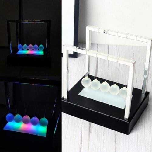 Colorful Luminous Black Base Newtons Cradle Pendulum Balls Physics Educational Pendulum Experiment Toy Gifts Desk Decor