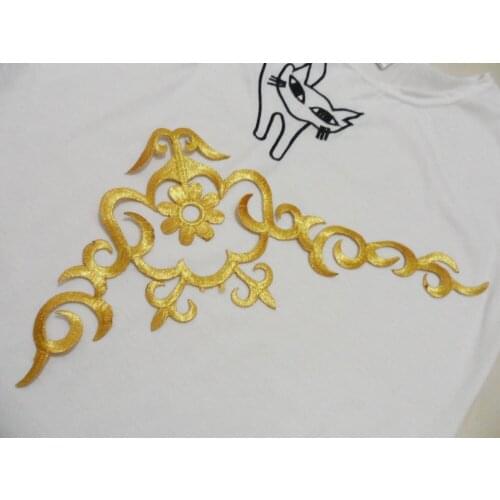 33*16 cm 10pairs(20pcs) lace applique in pair for dress decoration golden and silver embroidered iron on patches motifs