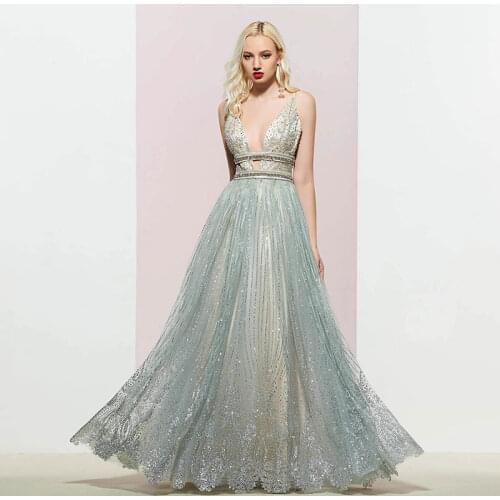 Tanpell lace evening dress v neck beading gilding sequins floor length women prom gown custom formal a line evening dresses