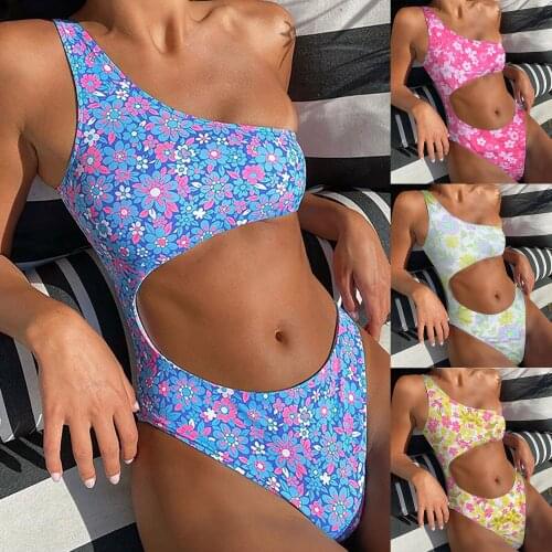 One Shoulder Swimsuit Women Sexy Hollow Out Swimwear Summer Black Bathing Suits Beach Swim High Waist One Piece Swimsuit