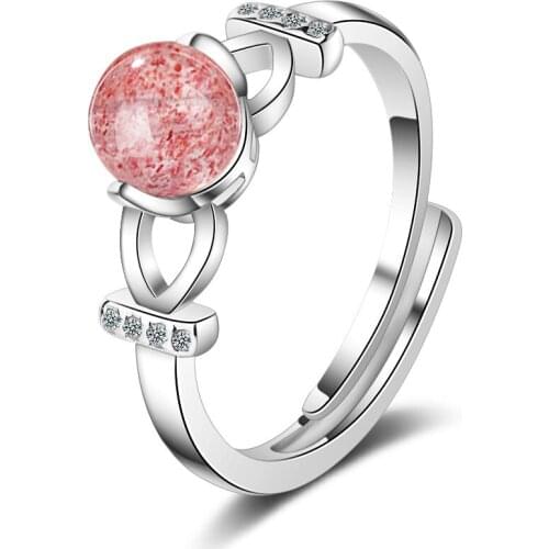 Trendy Pink Strawberry Quartz Crystal 925 Sterling Silver Lady Finger Rings Original Jewelry For Women Gift No Fade Ring