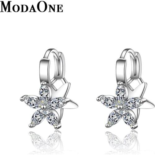 ModaOne Sweet Flower Cubic Zirconia 925 Sterling Silver Fashion Luxury Earrings For Women Aretes De Mujer Oorbellen