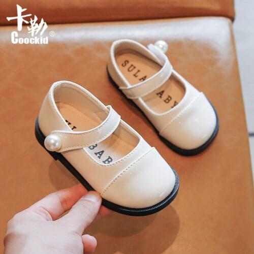 Autumn 2021 New Childrens Pearl Round Toe Anti-kick Single Shoes Girls Leather Shoes British Style Baby Princess Shoes Fashion