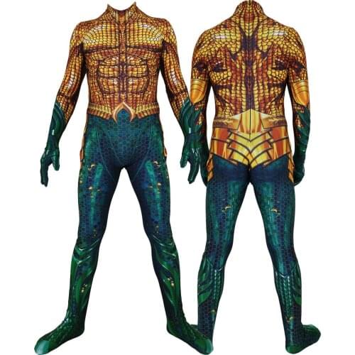 New Arrival Men Aquaman Cosplay Costume Arthur Curry Cosplay Zentai Bodysuit Halloween Costume for Adult Carnival Suit