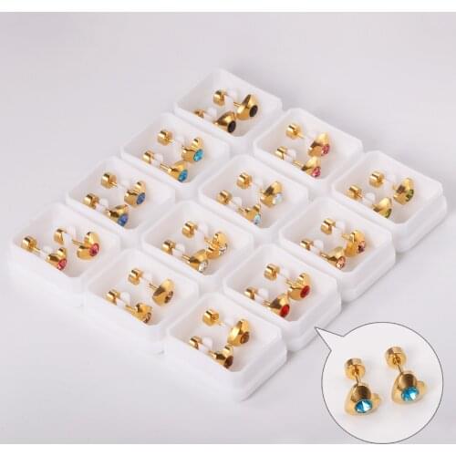 12 Pairs Love Heart Earrings 316L Stainless Steel Anti-allergy Ladies/Girl Crystal Accessories Cute Style Jewelry Wholesale