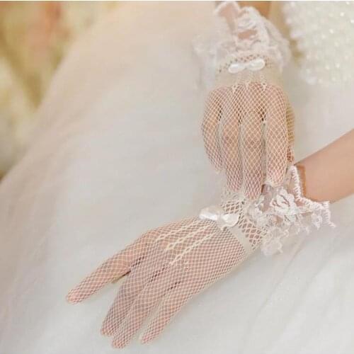 Black Ivory White Red Fishing Net Gloves Wrist Length Women Bridal Gloves Party Dress Lace Gloves Dance Costume Fishnet Gloves