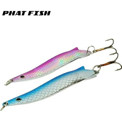 PHAT FISH 1pc 105mm 25g Stainless Steel Metal Pike Fishing Spoon Treble Hook Jigging Lure Jigs Blade Bait