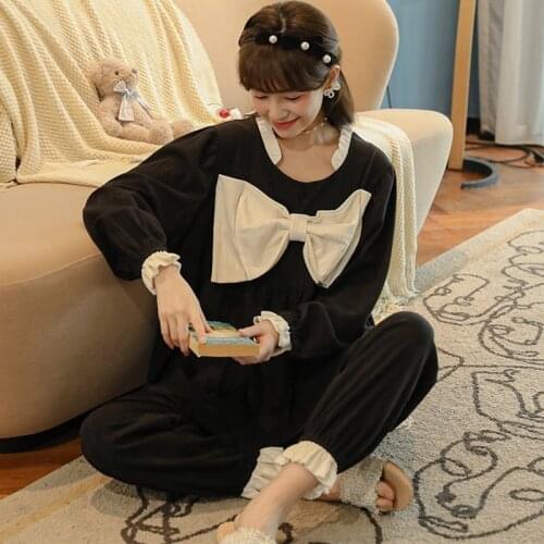 Spring Autumn New Pajamas Womens Long-Sleeved Trousers Suit Winter Sleepwear Set Korean Large Size Cotton Home Clothes XXL