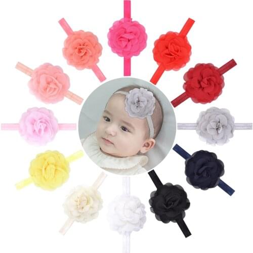 12 Colors Solid Nylon Flower Baby Headband For Girls Elastic Hair Bands Newborn Turban Cute Headwear Kids Hair Accessories