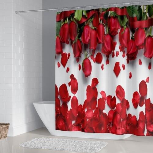 Red Rose Printing Shower Curtain Polyester Waterproof Cloth Screen Curtains Bathroom Bathing Cover Bath Room Decor with Hooks